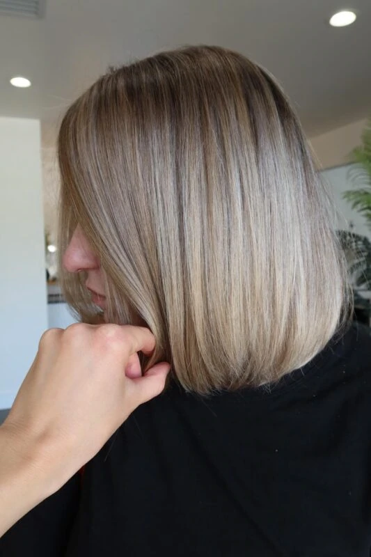 Multitonal blonde highlights blending gray for brunettes.