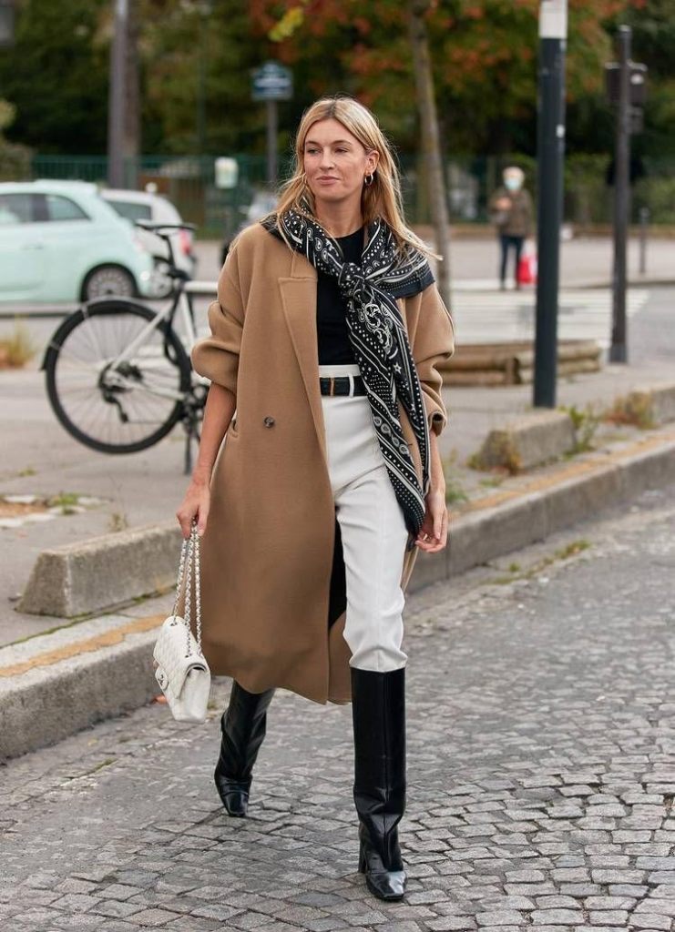 Quiet Luxury Fall Outfit, silk scarf outfit