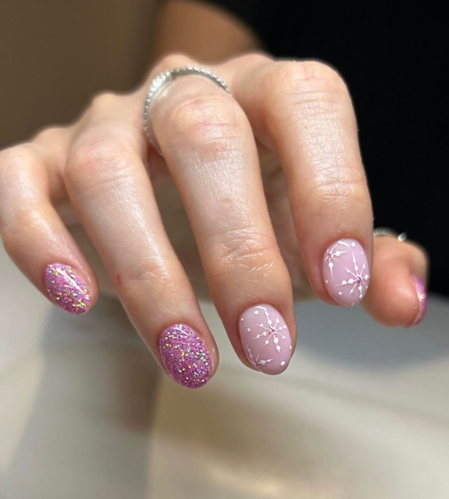 pink glitter holiday nails