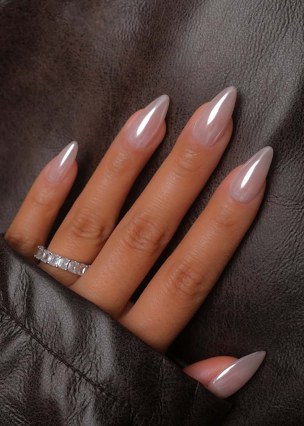 white chrome almond nails