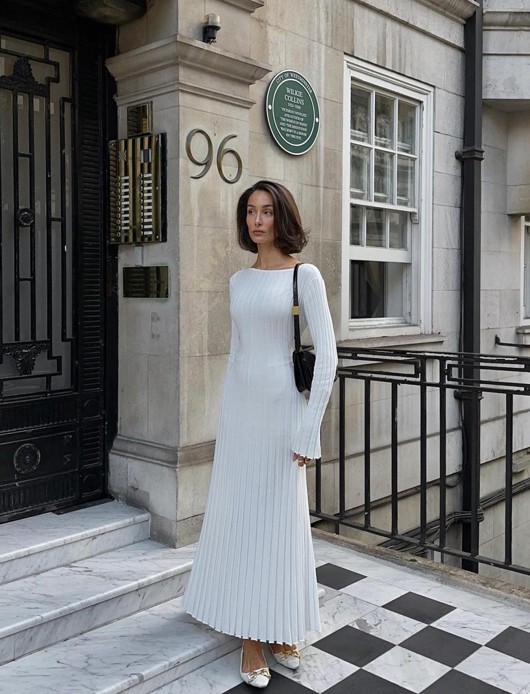 White pleated fall dress